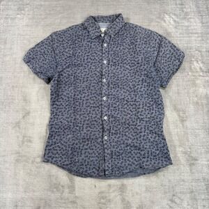 Steel & Jelly Mens Medium Blue Floral Linen Blend Button Down Short Sleeve